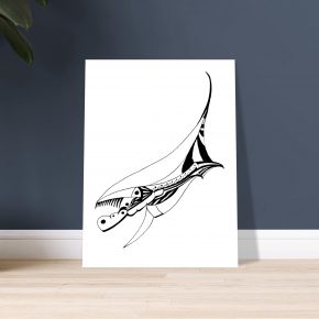 the sickle heron — black ink line drawing