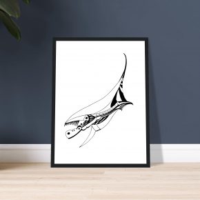 the sickle heron - framed — black ink line drawing