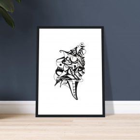 winged reverie - framed — black ink line drawing