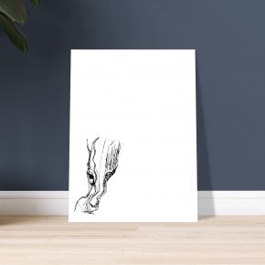 face in the smoke — black ink line drawing