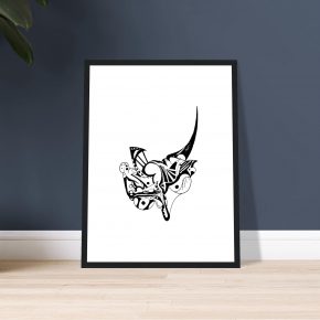 flick of the tail - framed — black ink line drawing