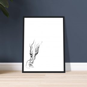face in the smoke - framed — black ink line drawing